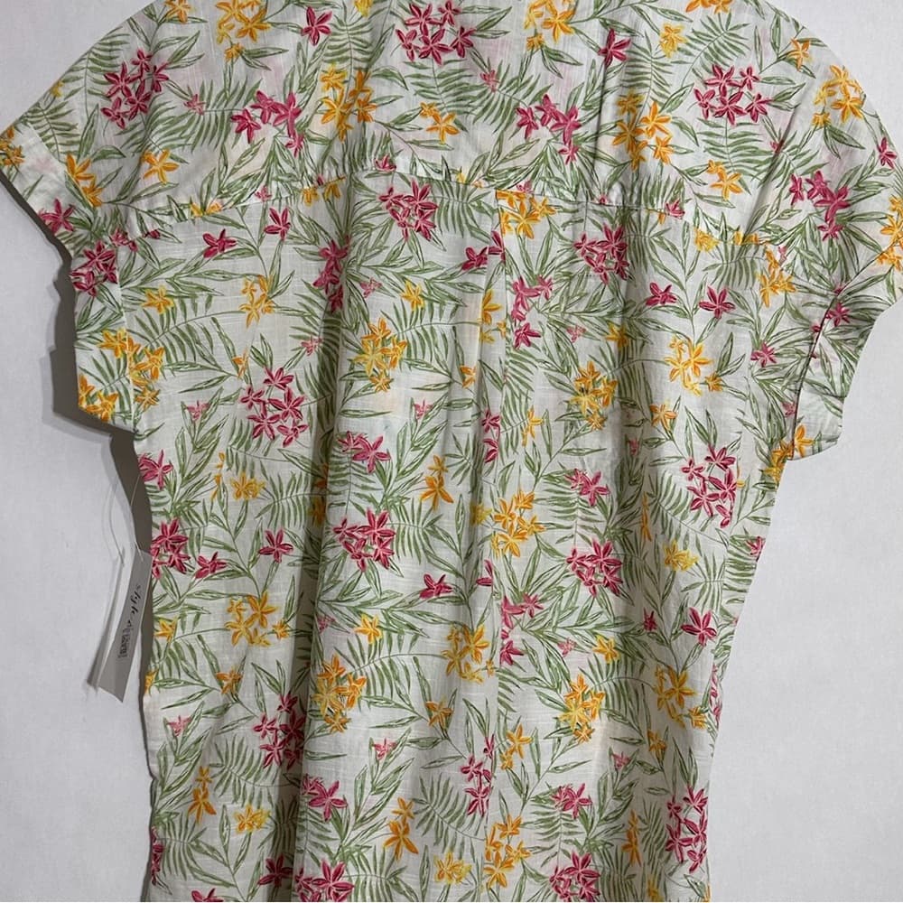 Style & Co Tropical Floral Rihanna White Blend Button-Up Shirt Size Large NWT - Thumbnail 4