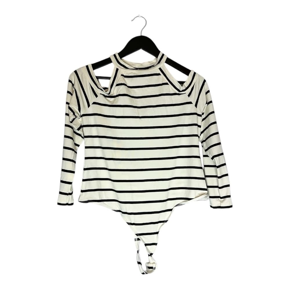 NWT ASOS Black & White Striped Cutout Cold Shoulder Bodysuit - Size 12 - Thumbnail 6