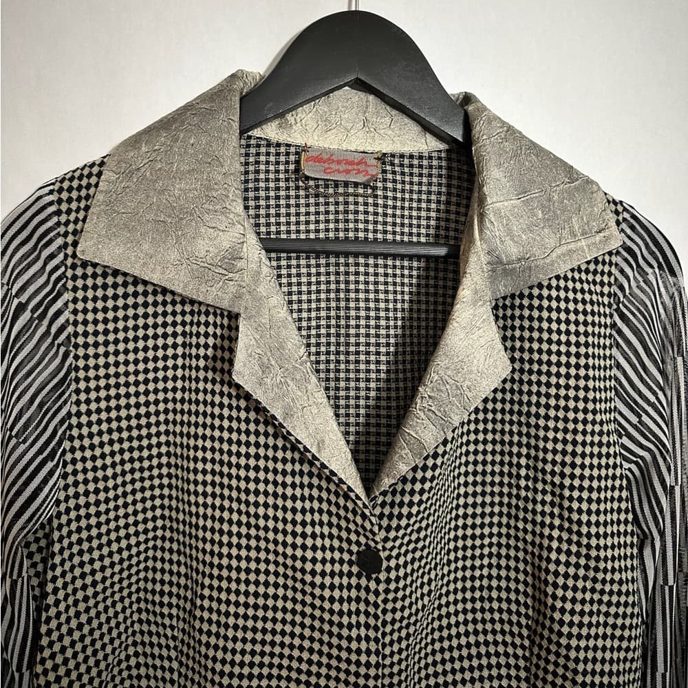 Deborah Cross Black White Mixed Print Button Up Blouse Vintage See Measurement - Thumbnail 3