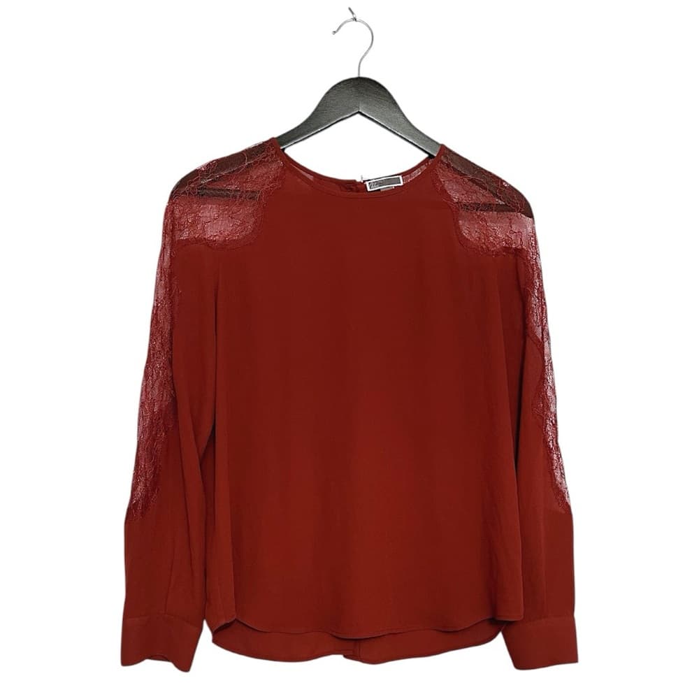 Chelsea28 Rust Lace Sleeve Blouse Sheer Panel Top Size Small Romantic Feminine - Thumbnail 9