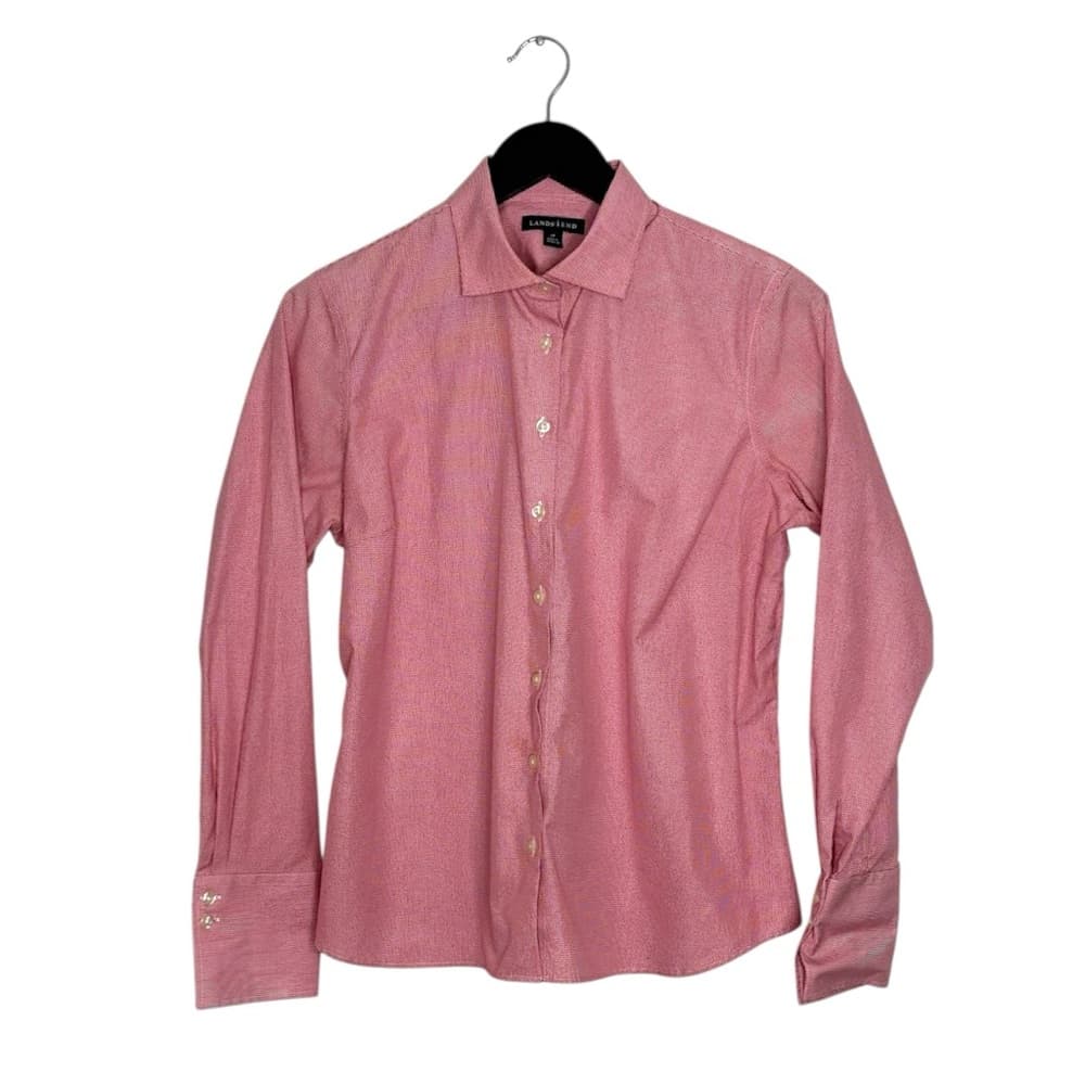 NEW Lands’ End Red Gingham Button Down Shirt Cotton Petite 12P Classic Preppy - Thumbnail 11
