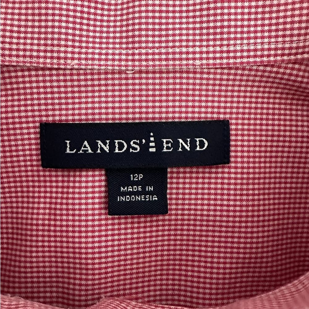 NEW Lands’ End Red Gingham Button Down Shirt Cotton Petite 12P Classic Preppy - Thumbnail 5