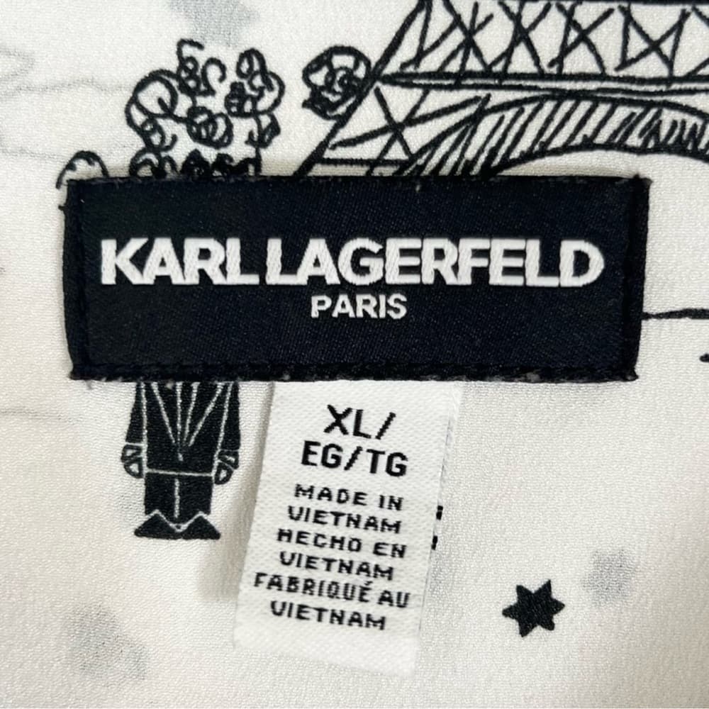 KARL LAGERFELD PARIS Whimsical Long Sleeve Top XL Button Down Eiffel Tower Sheer - Thumbnail 5