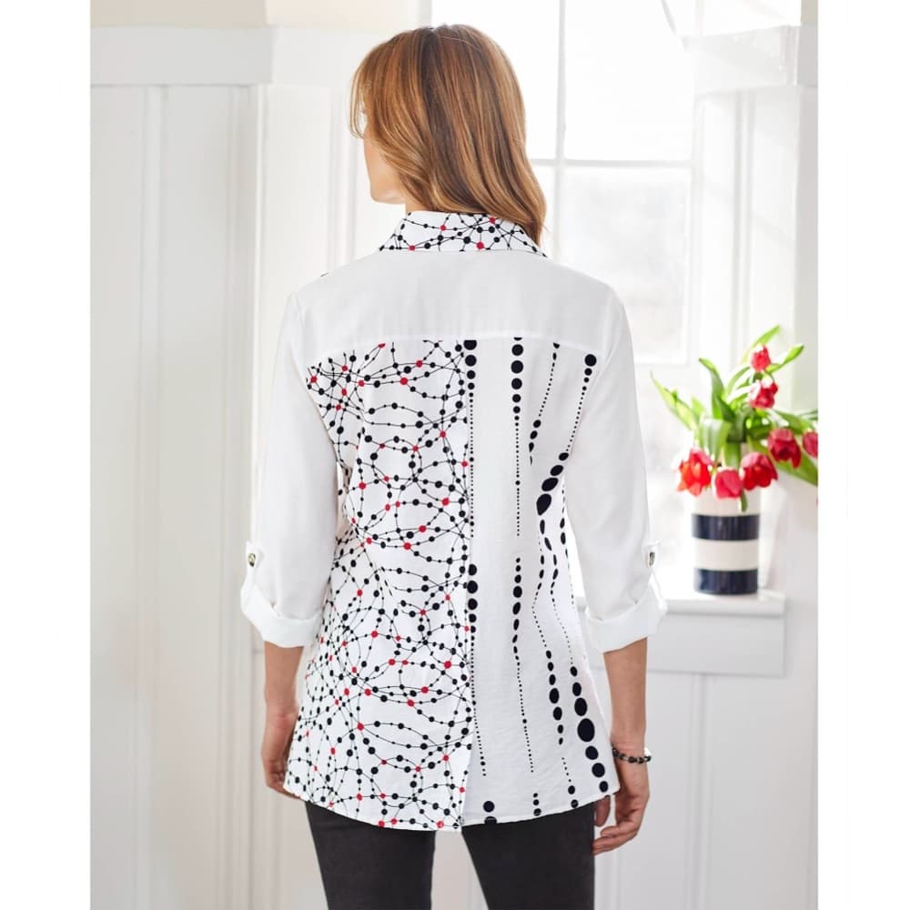 NorthStyle Mixed Print Tunic Shirt Geometric Abstract Button Blouse Likely Large - Thumbnail 2