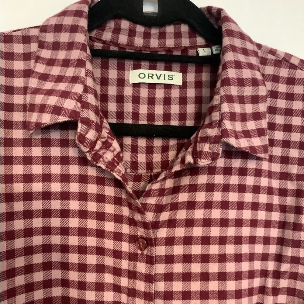 Orvis Flannel Button-Up Gingham Shirt Size large Long Sleeve - Thumbnail 3