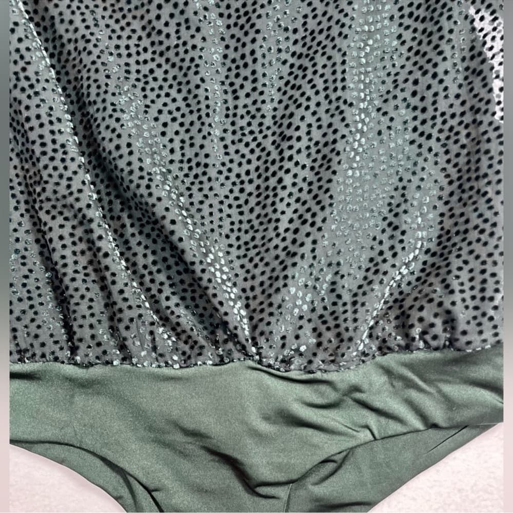 ASTR Women's Burnout Velvet Bodysuit Tiered Ruffles Forest Green Size Medium - Thumbnail 7