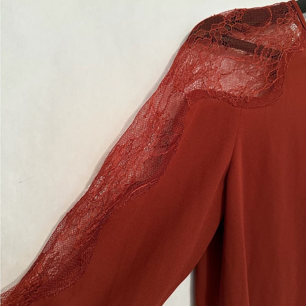 Chelsea28 Rust Lace Sleeve Blouse Sheer Panel Top Size Small Romantic Feminine - Thumbnail 2