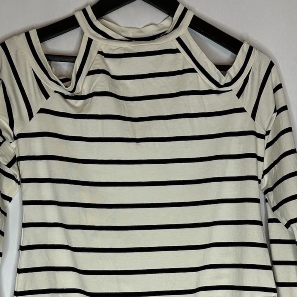 NWT ASOS Black & White Striped Cutout Cold Shoulder Bodysuit - Size 12 - Thumbnail 5