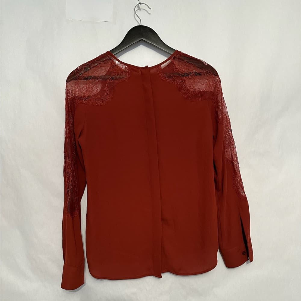 Chelsea28 Rust Lace Sleeve Blouse Sheer Panel Top Size Small Romantic Feminine - Thumbnail 3