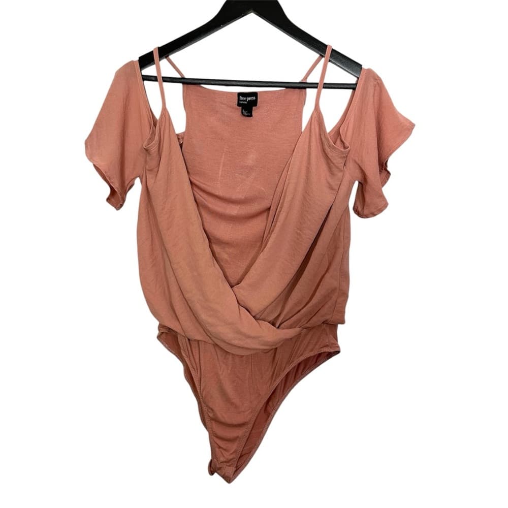 Free Press Dusty Rose Cold Shoulder Surplice Bodysuit Size Medium Romantic - Thumbnail 2