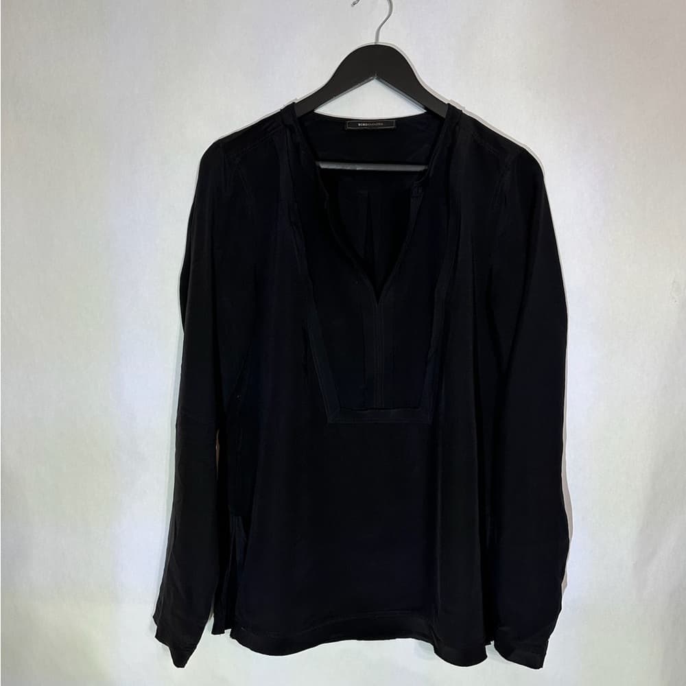 BCBGMaxAzria Black Cato Long Sleeve Tunic Style V-Neck Blouse Size Medium - Thumbnail 2