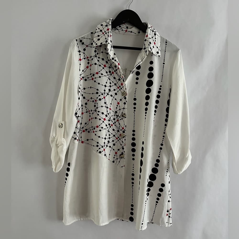 NorthStyle Mixed Print Tunic Shirt Geometric Abstract Button Blouse Likely Large - Thumbnail 4