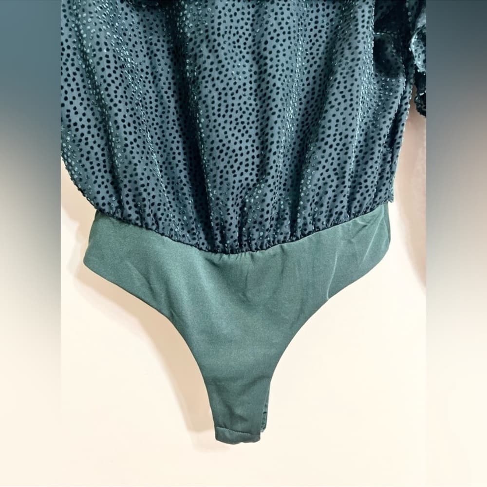 ASTR Women's Burnout Velvet Bodysuit Tiered Ruffles Forest Green Size Medium - Thumbnail 3