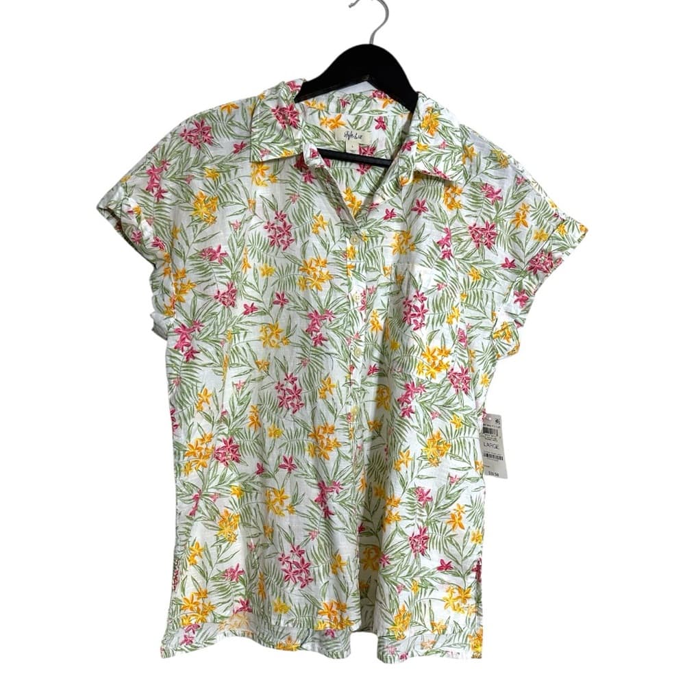 Style & Co Tropical Floral Rihanna White Blend Button-Up Shirt Size Large NWT - Thumbnail 9