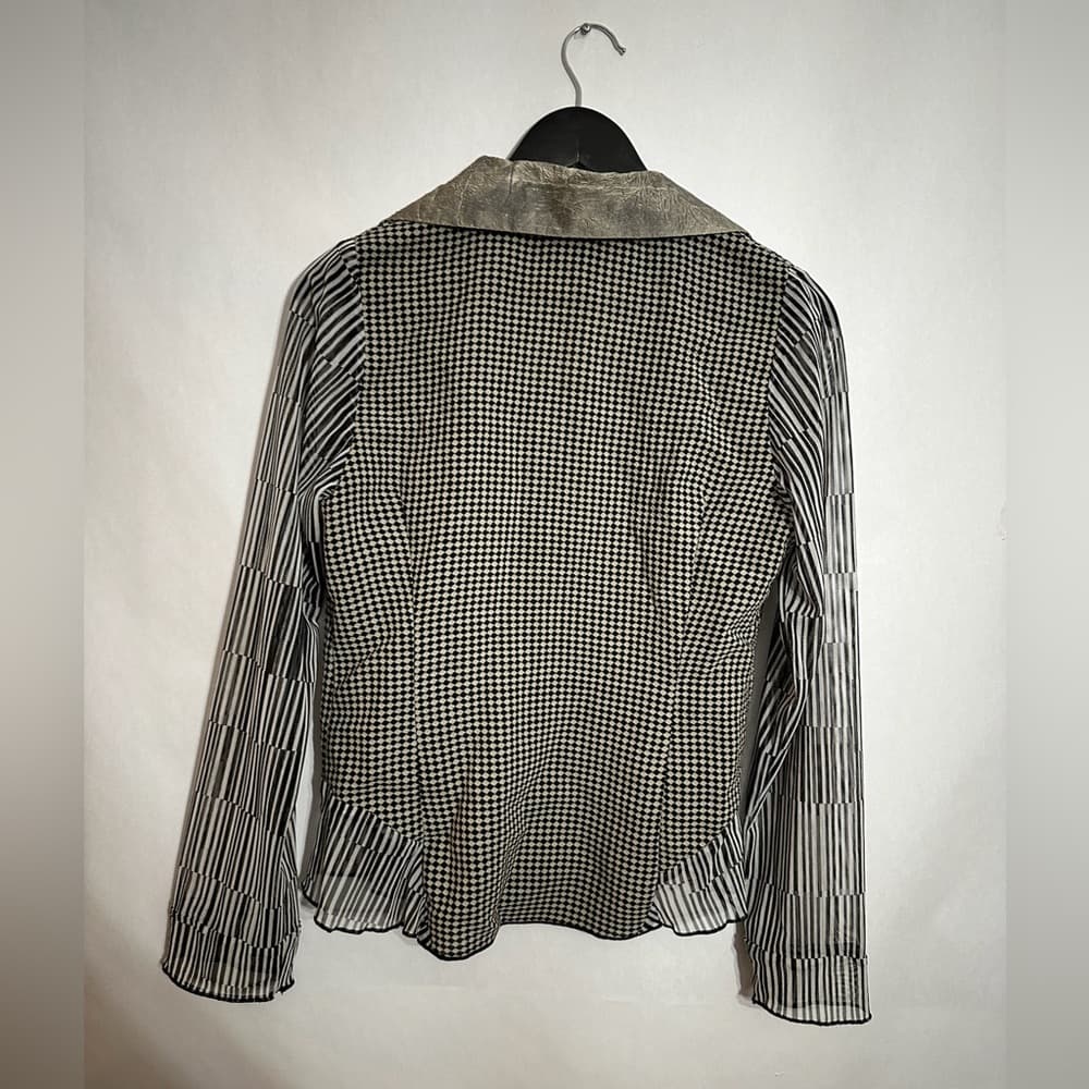 Deborah Cross Black White Mixed Print Button Up Blouse Vintage See Measurement - Thumbnail 6