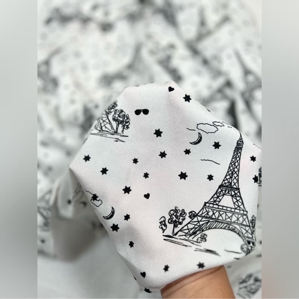 KARL LAGERFELD PARIS Whimsical Long Sleeve Top XL Button Down Eiffel Tower Sheer - Thumbnail 9