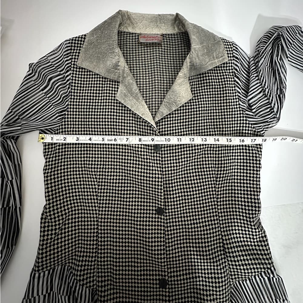 Deborah Cross Black White Mixed Print Button Up Blouse Vintage See Measurement - Thumbnail 4