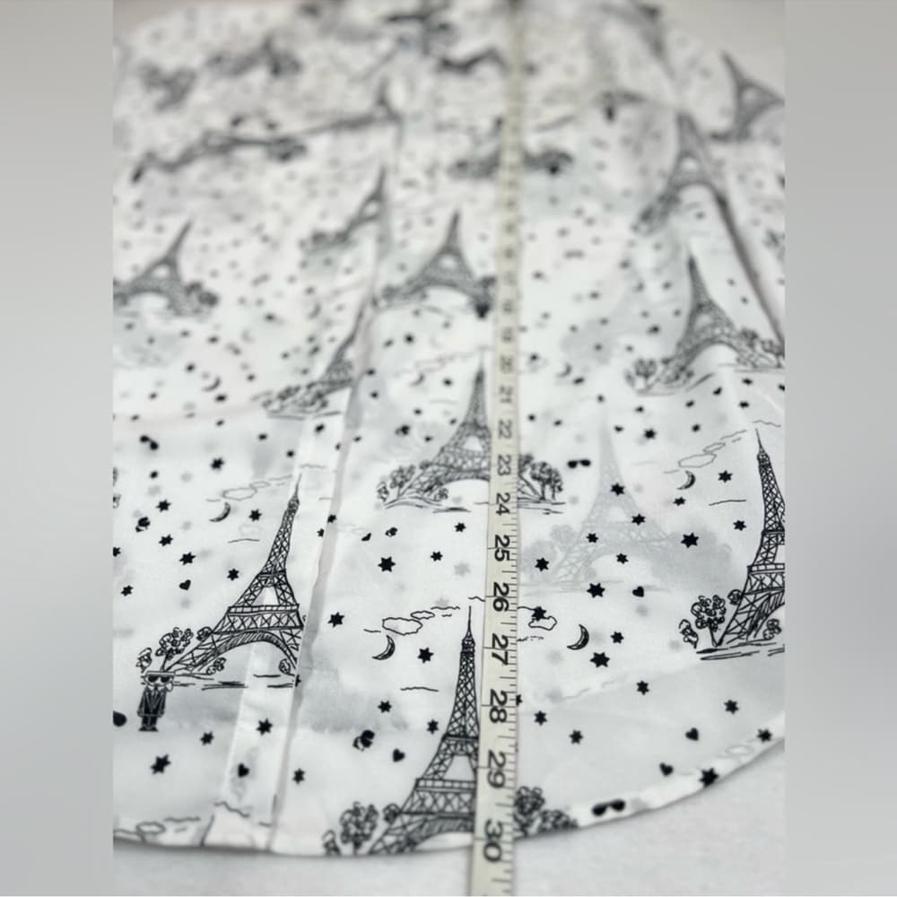 KARL LAGERFELD PARIS Whimsical Long Sleeve Top XL Button Down Eiffel Tower Sheer - Thumbnail 14