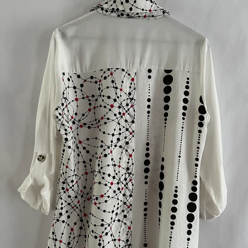 NorthStyle Mixed Print Tunic Shirt Geometric Abstract Button Blouse Likely Large - Thumbnail 7