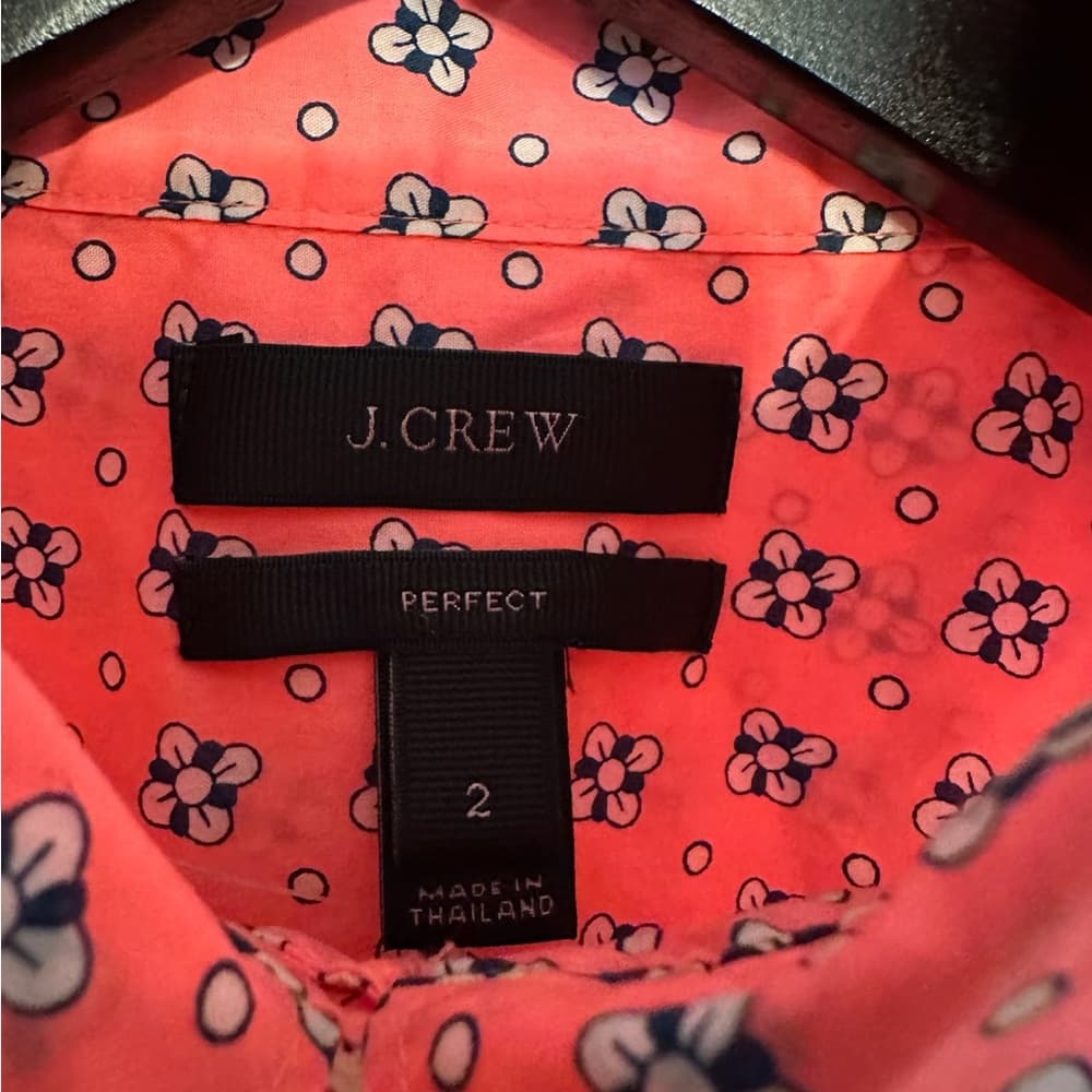 J.Crew Perfect Shirt Floral Button Down Cotton Blouse Size 2 Office Workwear - Thumbnail 2