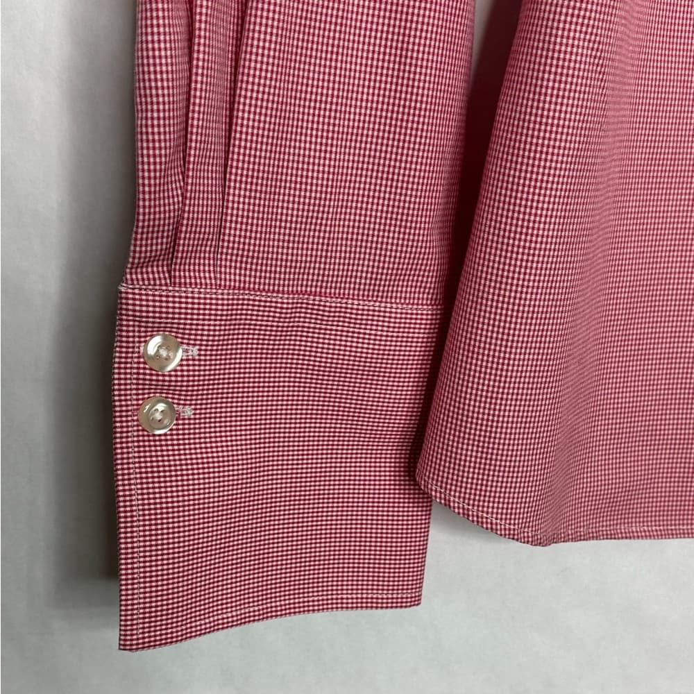 NEW Lands’ End Red Gingham Button Down Shirt Cotton Petite 12P Classic Preppy - Thumbnail 3