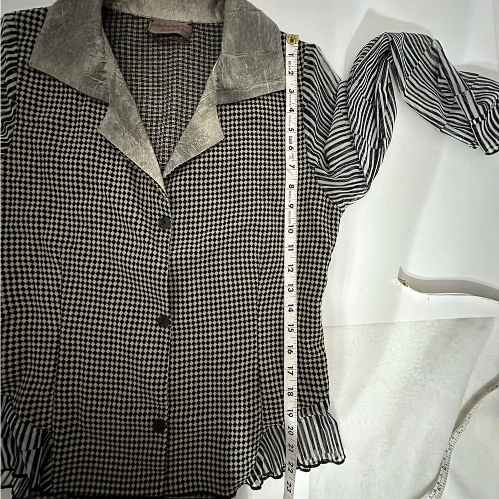 Deborah Cross Black White Mixed Print Button Up Blouse Vintage See Measurement - Thumbnail 7