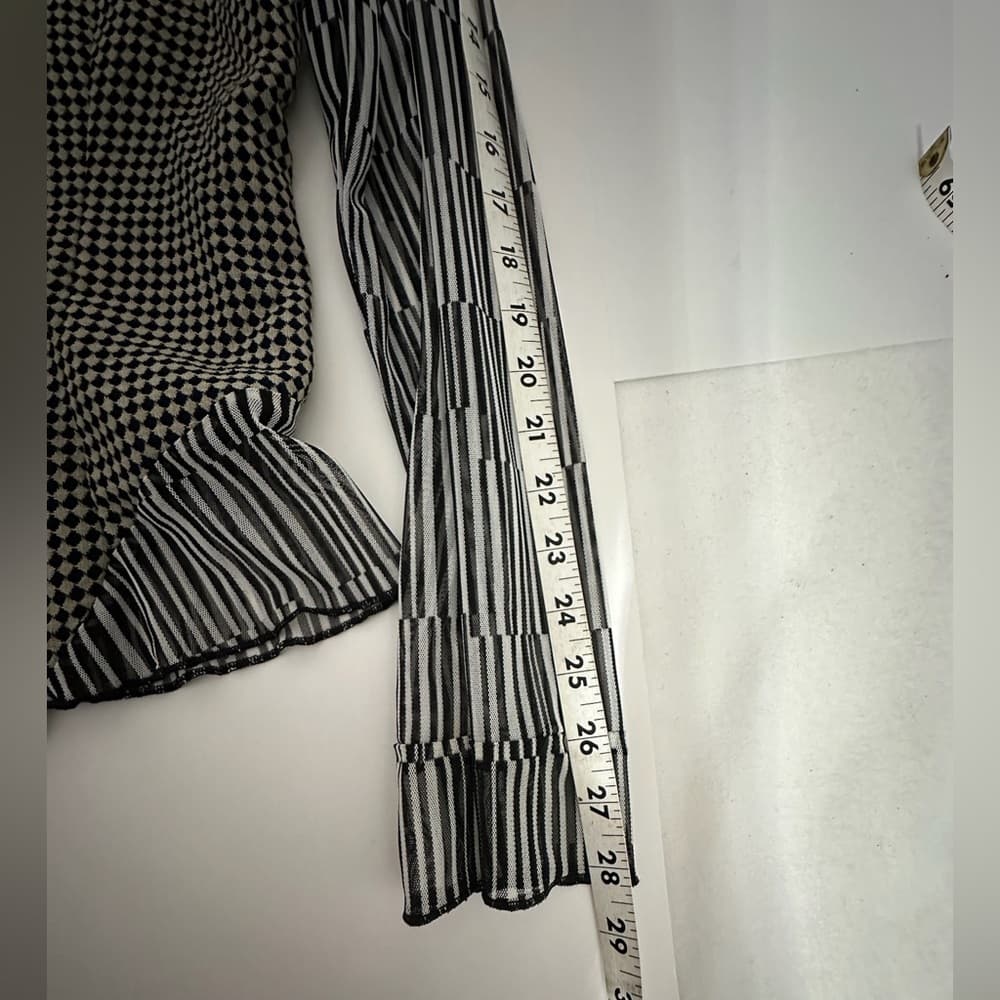Deborah Cross Black White Mixed Print Button Up Blouse Vintage See Measurement - Thumbnail 8