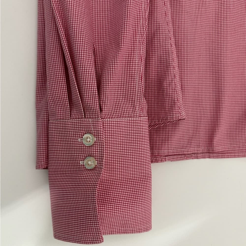 NEW Lands’ End Red Gingham Button Down Shirt Cotton Petite 12P Classic Preppy - Thumbnail 8