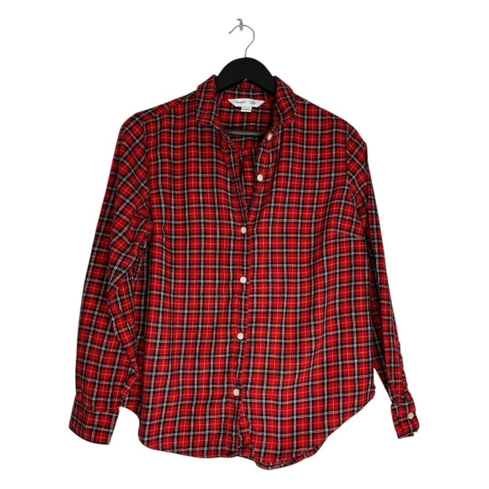 Old Navy Plaid Flannel Classic Shirt Button Up in Red Tartan Womens Size Large - Thumbnail 3