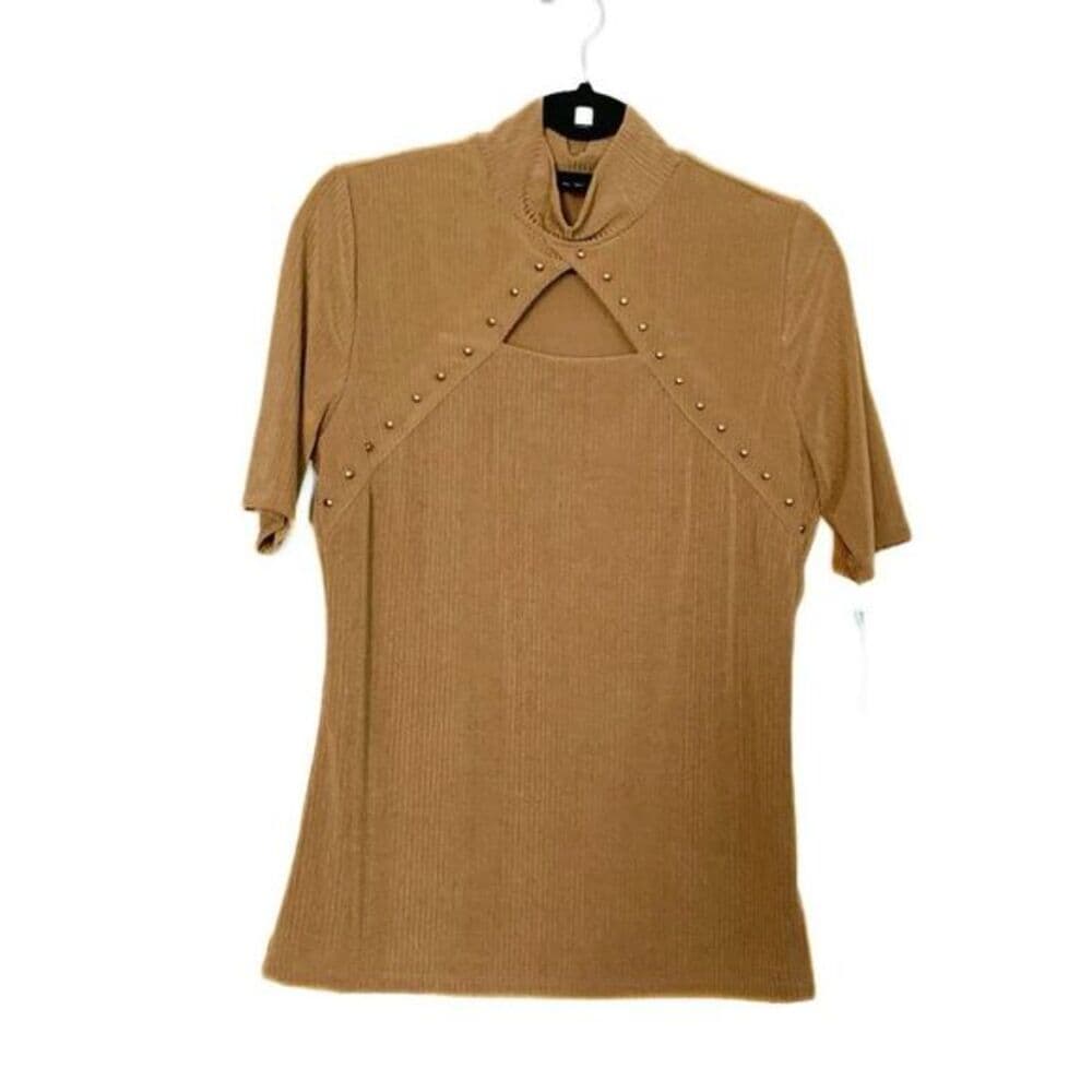 NWT INC I.N.C. International Concepts Short Sleeve Cutout Mock Neck Top Shirt - Thumbnail 8