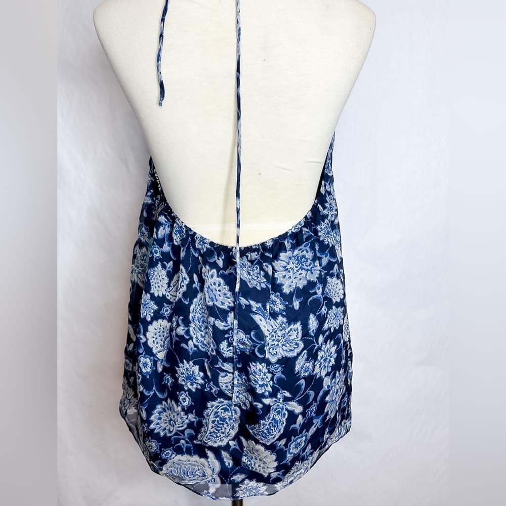 NWT Alice + Olivia Blue White Paisley Floral Silk Halter Y2K Top Blouse Medium - Thumbnail 4