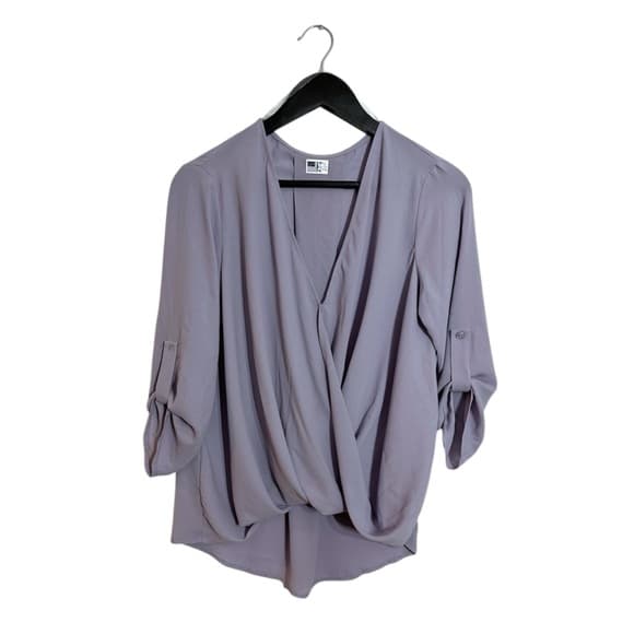 Interstyle “Amethyst” Dusty Lilac Wrap Blouse Soft Drape Roll Sleeve Size Small - Thumbnail 12