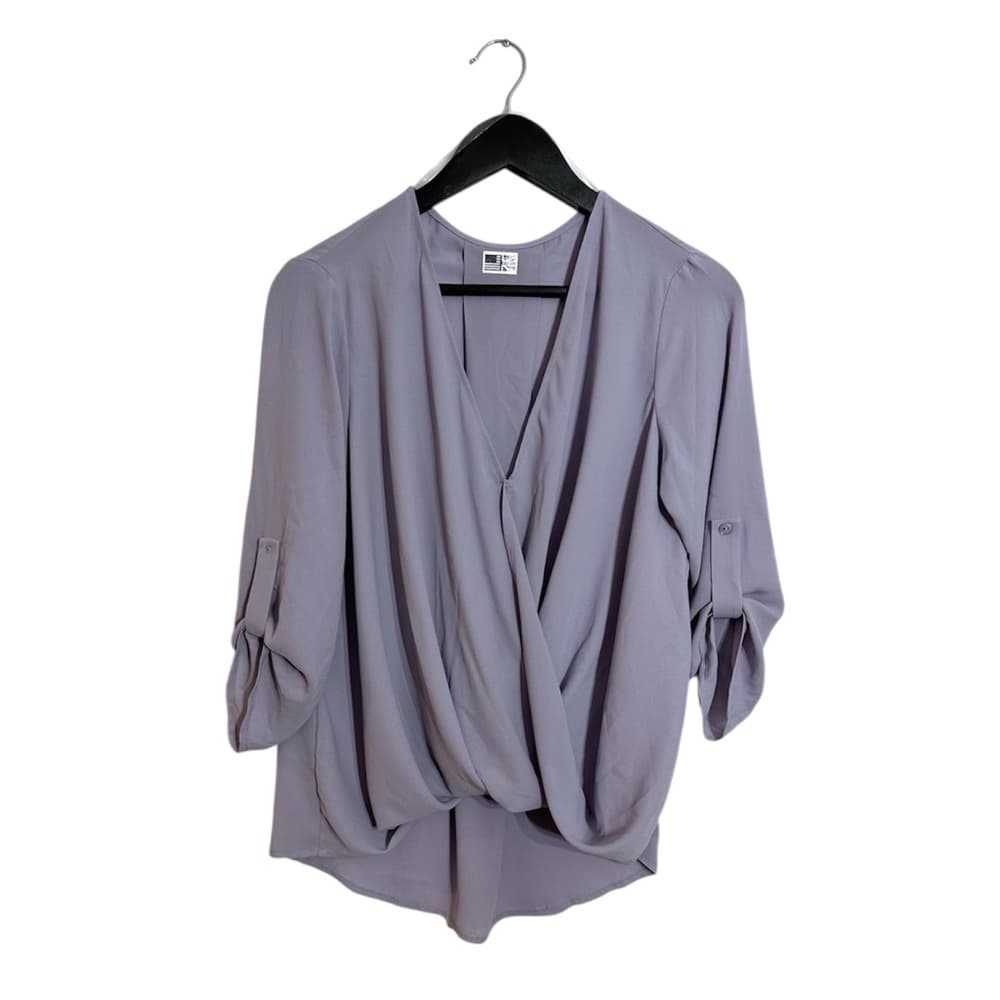 Interstyle “Amethyst” Dusty Lilac Wrap Blouse Soft Drape Roll Sleeve Size Small - Thumbnail 11