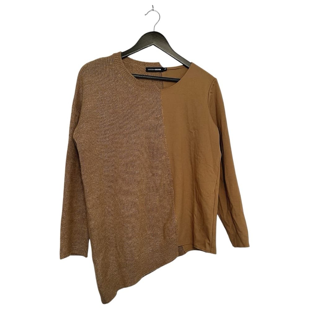 EUROPEAN CULTURE Split Knit & Cotton Sweater Long Sleeve Tan Brown Size Small - Thumbnail 5