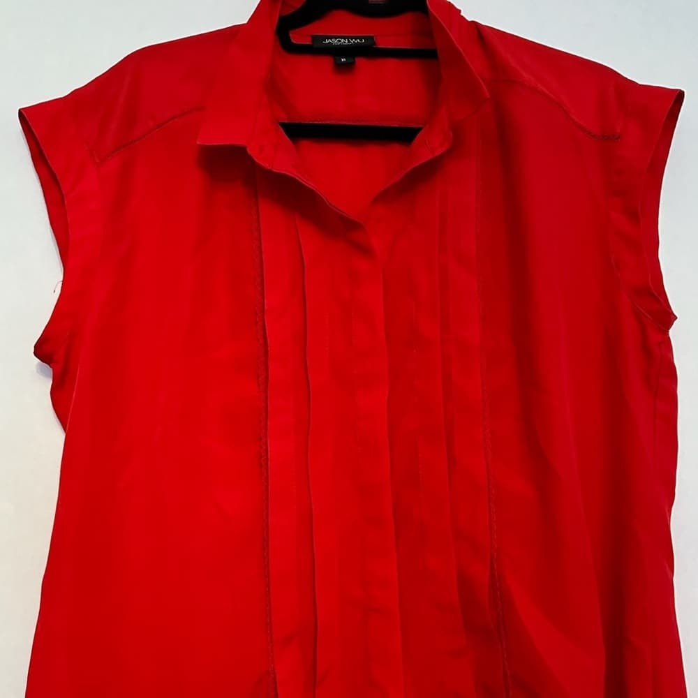 Jason Wu for Target Red Sleeveless Button Up Blouse Collared Pleated Women’s XL - Thumbnail 2
