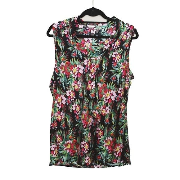 Tahari Women's Sleeveless Floral Print Tie Neck Blouse Top Size Large Preowned - Thumbnail 10