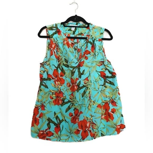 Carolina Belle Turquoise Floral Sleeveless Blouse Women’s Size Large Tropical - Thumbnail 11