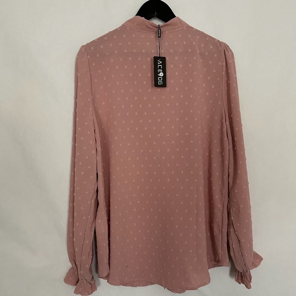 NWT ACEVOG Dusty Rose Pink Long Sleeve Bow Blouse Feminine Cottagecore Medium - Thumbnail 3
