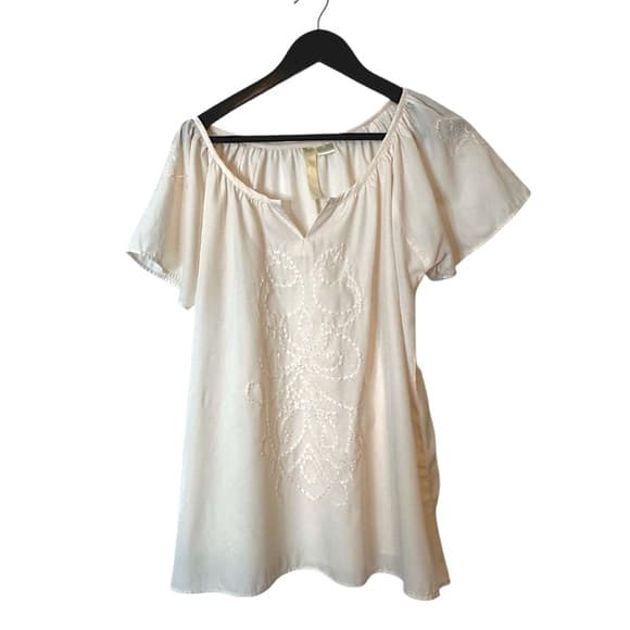Bohemian Beige Embroidered Peasant Blouse Boho See measurements - Thumbnail 9