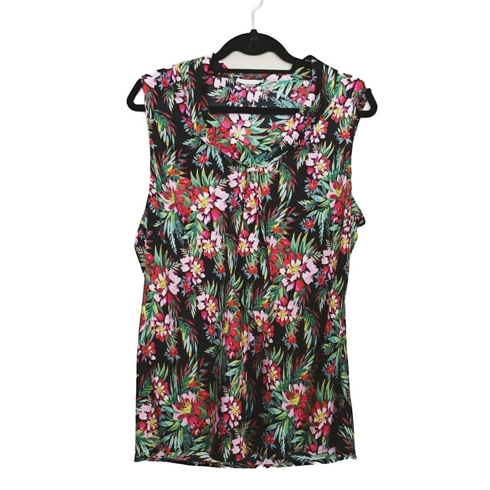 Tahari Women's Sleeveless Floral Print Tie Neck Blouse Top Size Large Preowned - Thumbnail 3