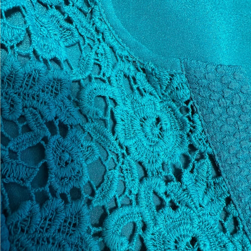 Calvin Klein Teal Lace Inlet Blouse Long Sleeve Women’s Small Office Business - Thumbnail 5