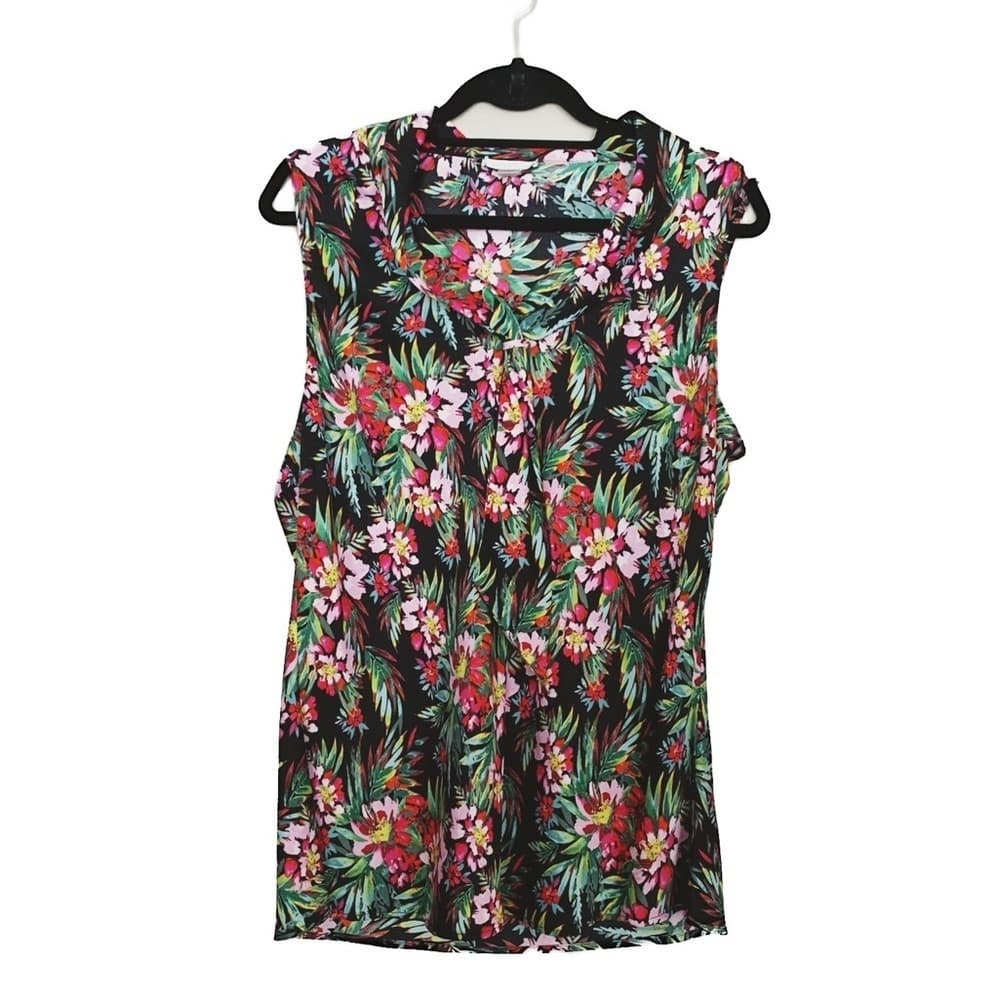Tahari Women's Sleeveless Floral Print Tie Neck Blouse Top Size Large Preowned - Thumbnail 2