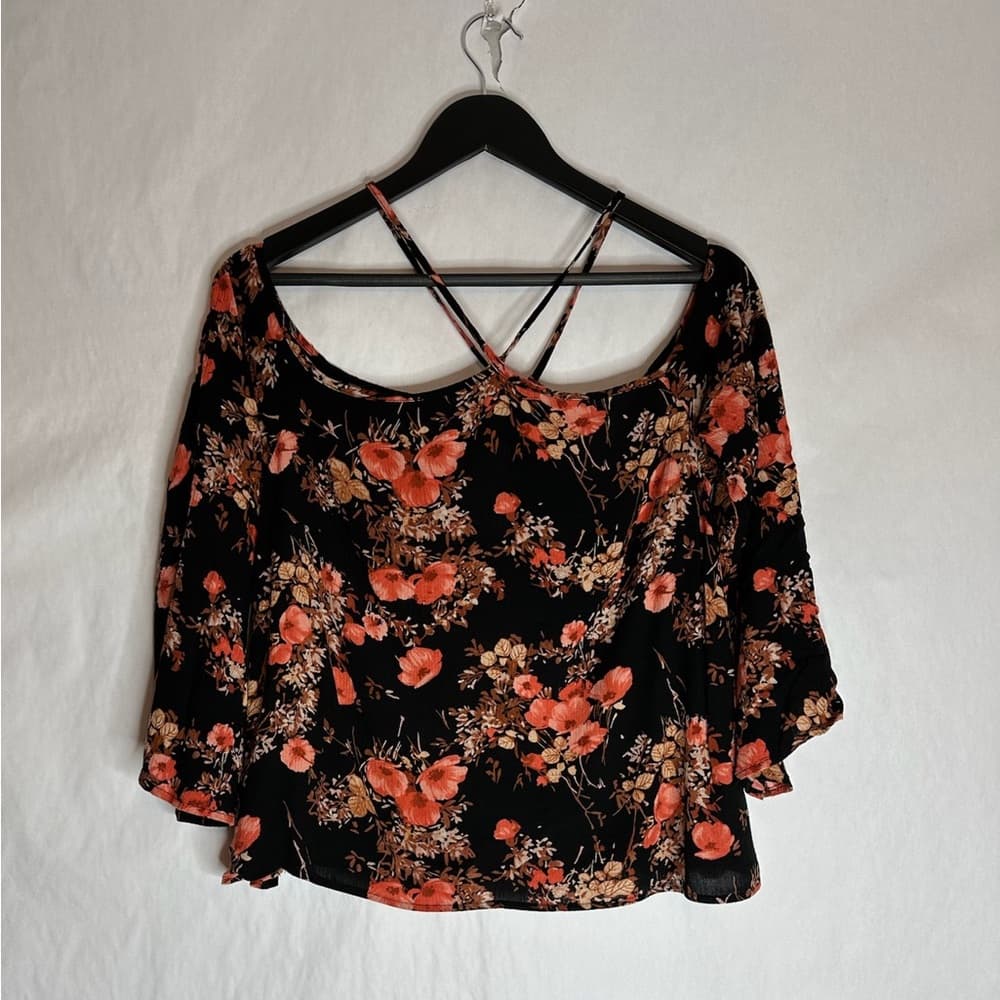 Mossimo Supply Co Floral Boho Crisscross Blouse Top Fall Colors Size Medium - Thumbnail 5