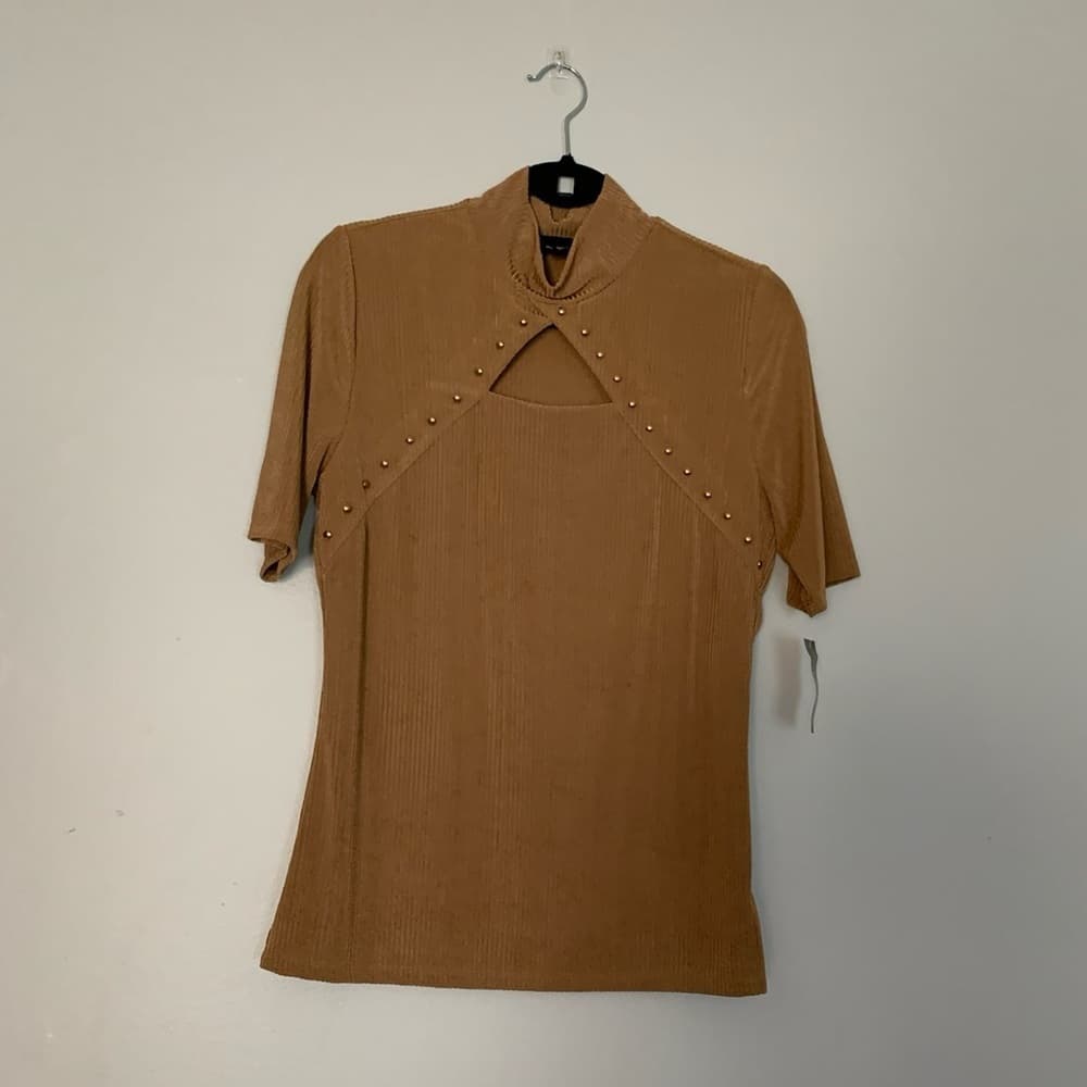 NWT INC I.N.C. International Concepts Short Sleeve Cutout Mock Neck Top Shirt - Thumbnail 6