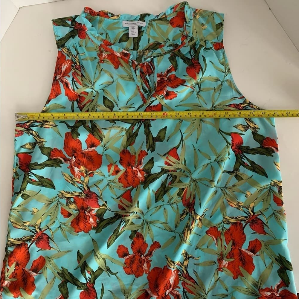 Carolina Belle Turquoise Floral Sleeveless Blouse Women’s Size Large Tropical - Thumbnail 9