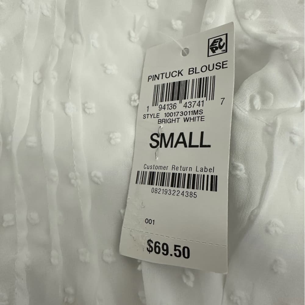 NWT Style & Co Bright White Swiss Dot Pintuck Blouse Top Sheer Long Sleeve Small - Thumbnail 9