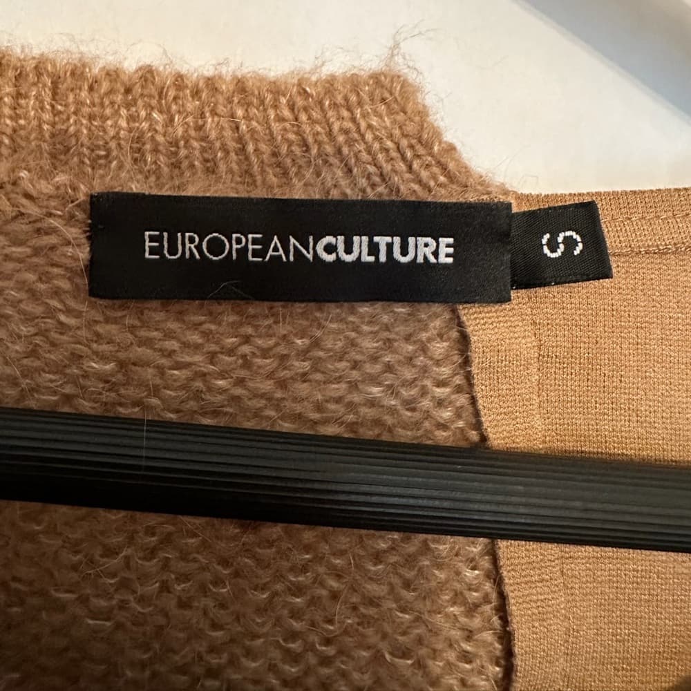 EUROPEAN CULTURE Split Knit & Cotton Sweater Long Sleeve Tan Brown Size Small - Thumbnail 2