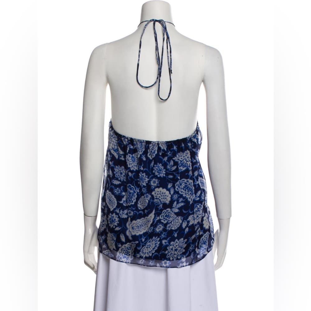NWT Alice + Olivia Blue White Paisley Floral Silk Halter Y2K Top Blouse Medium - Thumbnail 2
