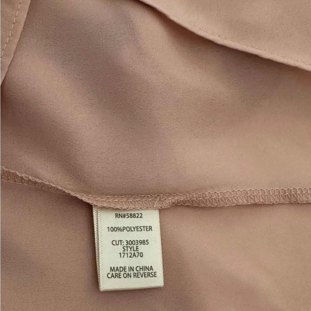 NWT Max Studio Blush Pink Ruffle Neck Tie Blouse Short Sleeve Medium Balletcore - Thumbnail 10