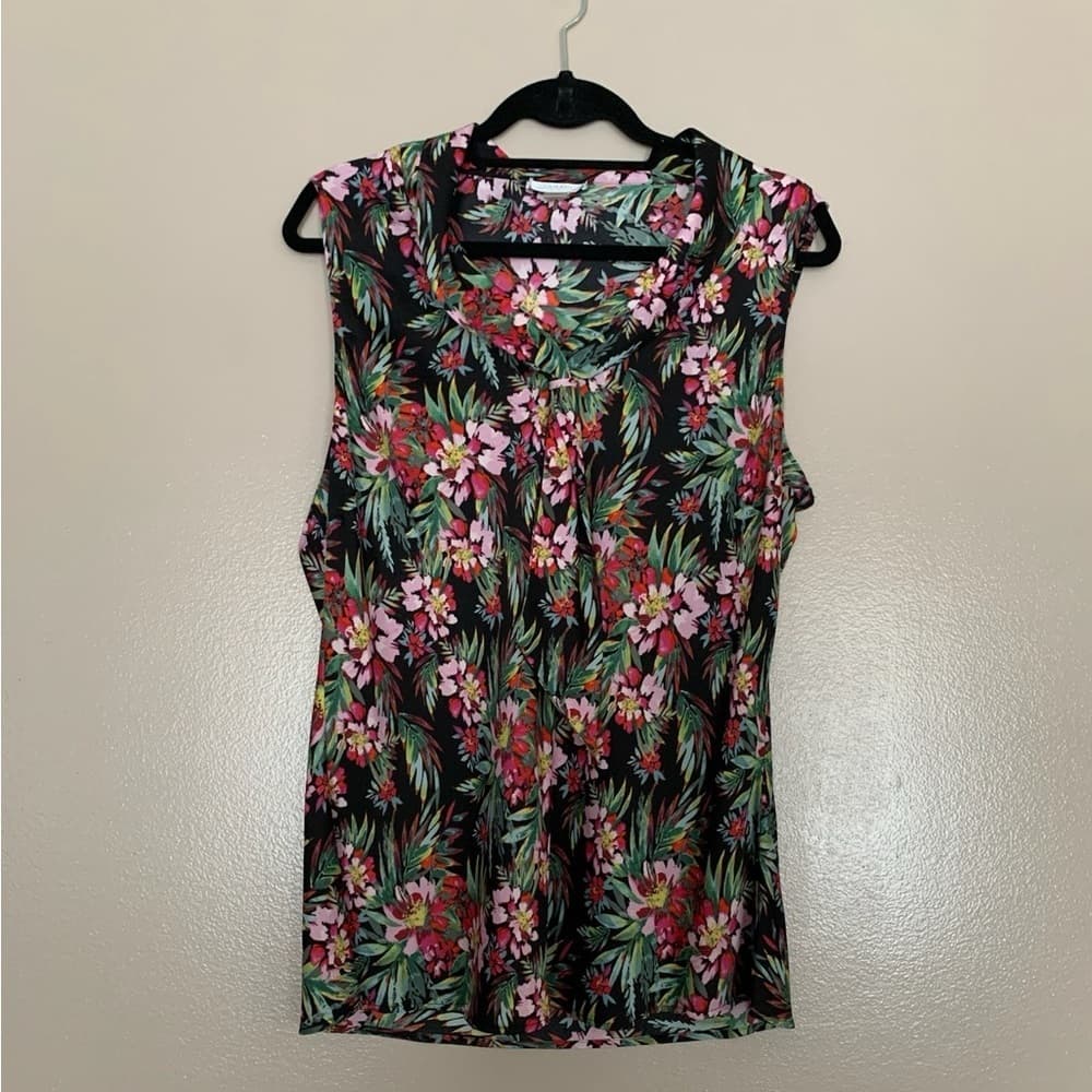 Tahari Women's Sleeveless Floral Print Tie Neck Blouse Top Size Large Preowned - Thumbnail 4